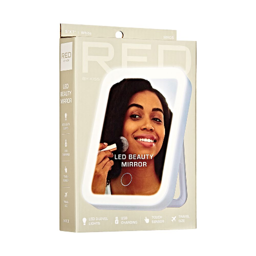 RED LED Table Mirror Rectangle WHITE