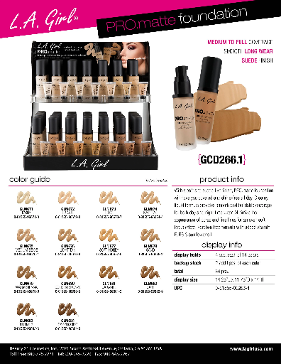 GCD266.1 - LA GIRL PRO MATTE FOUNDATION (14COLOR, 6PCS/COLOR, 84PCS) w/ ACRYLIC DISPLAY