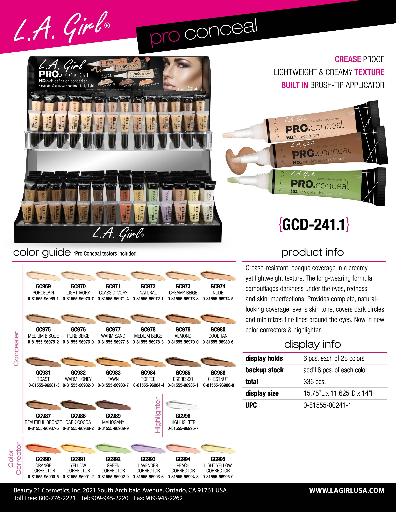 GCD241.1 - LA GIRL PRO CONCEALER (28COLOR, 12PCS/COLOR, 336PCS TOTAL) w/ ACRYLIC DISPLAY