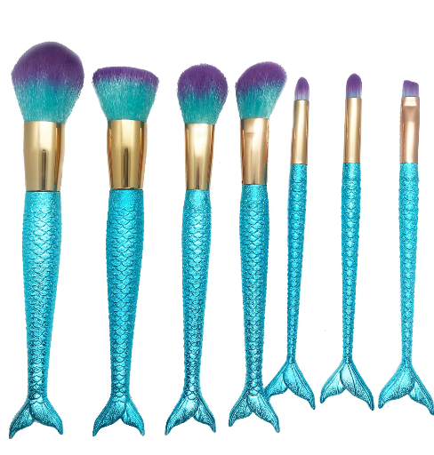 7PC MERMAID MAKEUP BRUSH SET BLUE