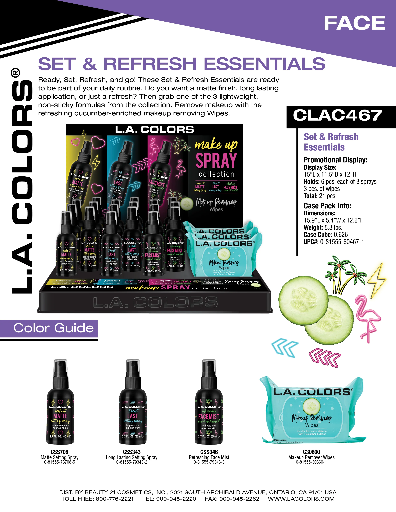 CLAC467 - LA COLOR SET & REFRESH ESSSENTIALS (6PC OF 3SPRAYS, 3PCS OF WIPES, 21PCS TOTAL)