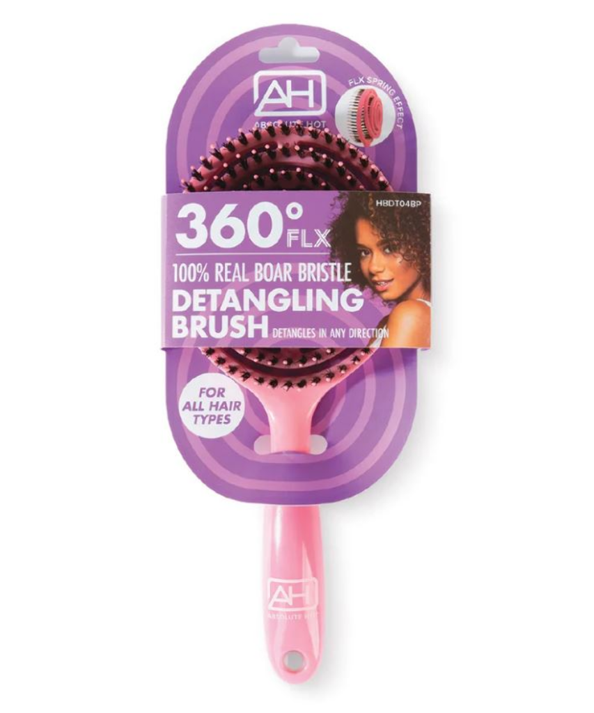 ABNY-360' FLX-100% REAL BOAR BRISTLE HAIR BRUSH-PINK