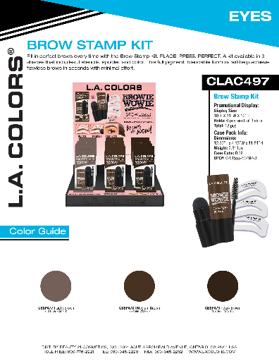 CLAC497 - LA COLOR BROWIE WOWIE BROW STAMP KIT SET (3COLOR, 6PCS/COLOR, 18PCS TOTAL) w/ DISPLAY