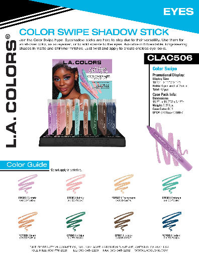 CLAC506 - LA COLOR COLOR SWIPE SHADOW STICK SET (6pcs/color, 8 color, 48PCS) w/ DISPLAY