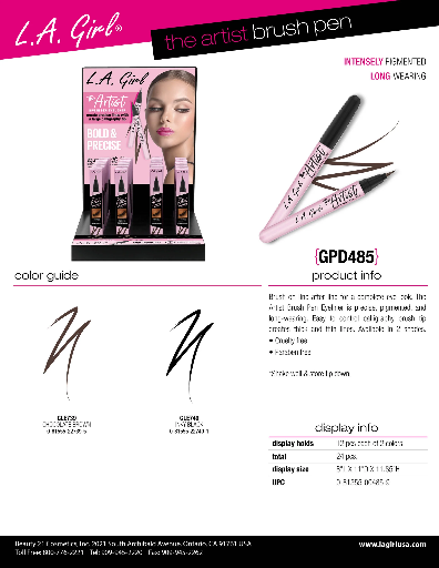 GPD485 - LA GIRL THE ARTIST BRUSH PEN EYELINER (2COLORS, 12PCS/COLOR, 24PCS TOTAL) w/ DISPLAY