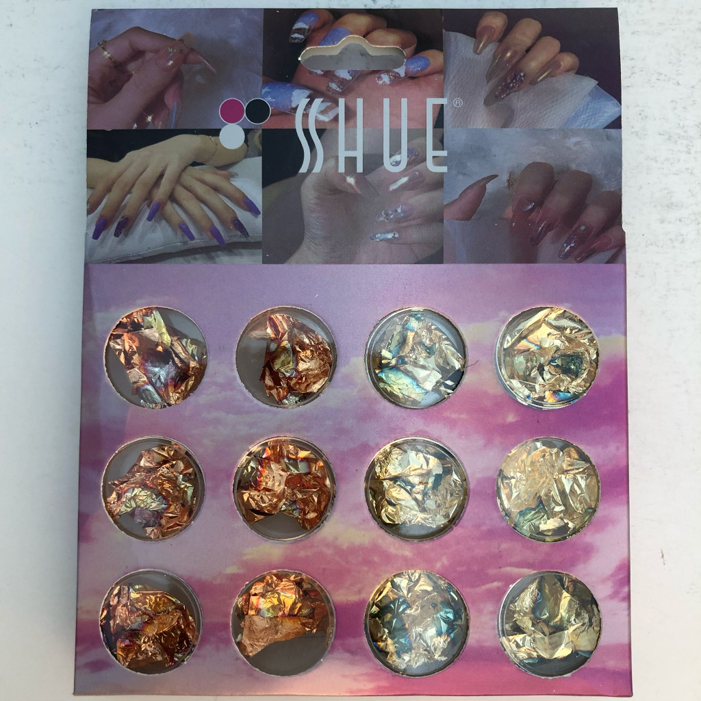 SHUE - 12GLIDS NAIL ART ALUMINUM NAIL FOIL FLAKES-GOLD/BRONZE