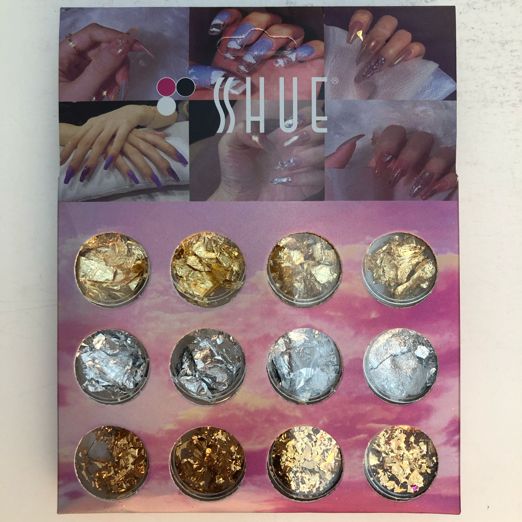 SHUE - 12GLIDS NAIL ART ALUMINUM FLAKES - GOLD/SILVER/ROSEGOLD