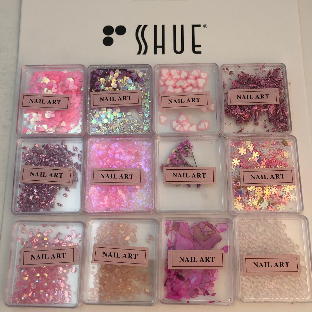 SHUE - 12 MINI BOX NAIL CHARM DECORATIONS - PINK MIX