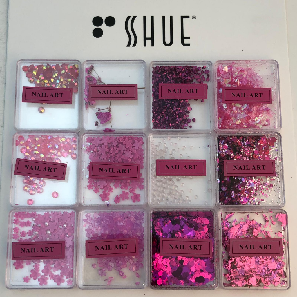 SHUE - 12 MINI BOX NAIL CHARM DECORATIONS - HOT PINK