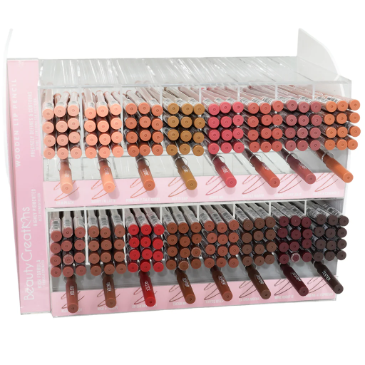 WOODEN LIP PENCILS 16 SHADES X 12 PIECES + FREE TESTERS (ACRYLIC DISPLAY//192 PIECES WITH FREE TESTERS)