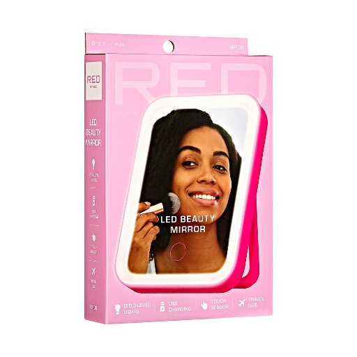 RED LED Table Mirror Rectangle PINK