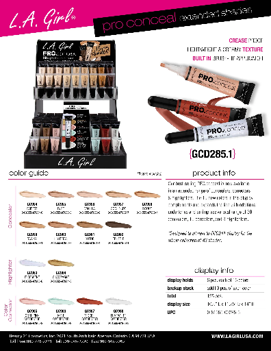 GCD285.1 - LA GIRL PRO CONCEAL CONCEALER EXTENDED (135PCS, w/ FREE TESTERS) w/ ACRYLIC DISPLAY