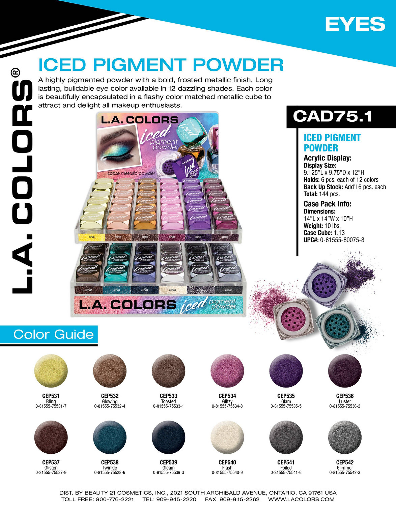 CAD75.1 - LA COLOR ICED PIGMENT POWDER SET (144PCS) w/ ACRYLIC DISPLAY