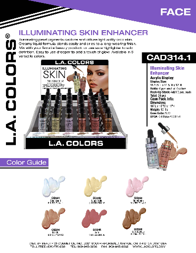 CAD314.1 - LA COLOR ILLUMINATING SKIN ENHANCER (6 COLOR, 9 PCS/COLOR, 54PCS TOTAL) w/ ACRYLIC DISPLAY