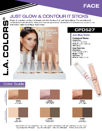 CPD527 - LA COLOR JUST GLOW & CONTOUR IT STICKS (6COLOR, 6PCS/COLOR, 36PCS TOTAL) w/ DISPLAY