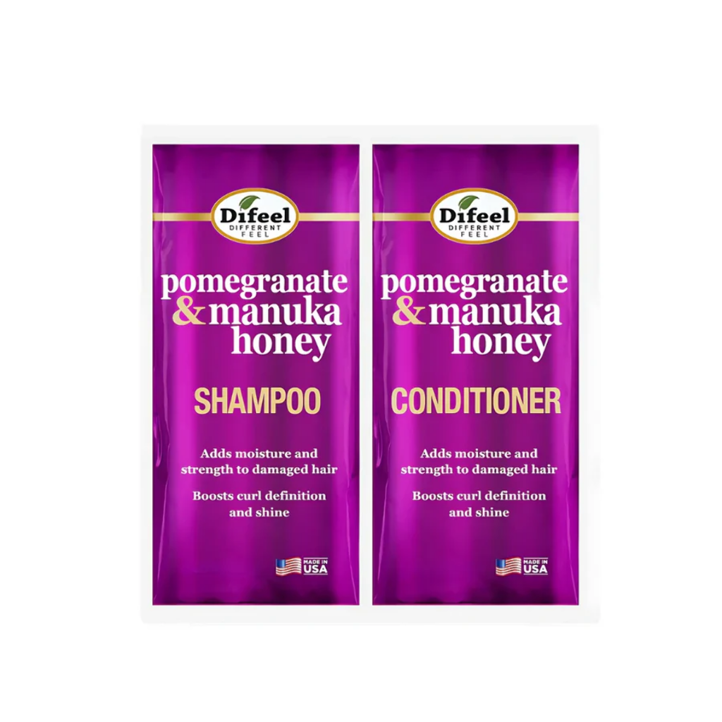 DIFEEL SHAMPOO+CONDITIONER PACK 1OZ - POMEGRANATE & MANUKA HONEY