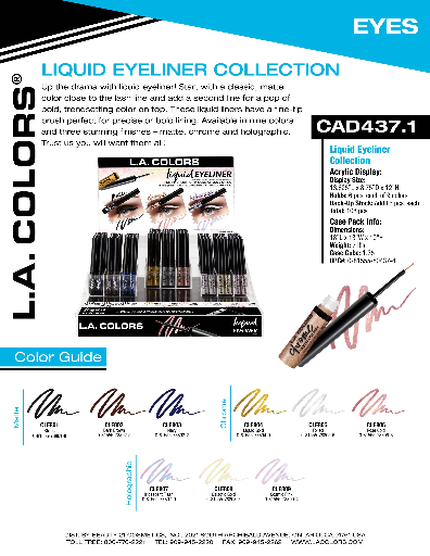 LC-CAD437.1 - LIQUID EYELINER COLLECTION (9 COLORS, 12PCS/COLOR, 108PCS TOTAL) w/ ACRYLIC DISPLAY