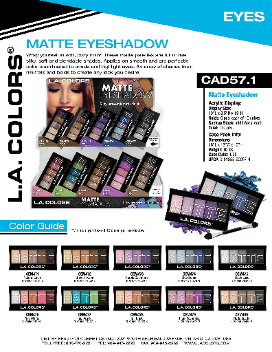 CAD57.1 - MATTE EYESHADOW (10 COLORS, 12PCS/COLOR, 120PCS) w/ ACRYLIC DISPLAY