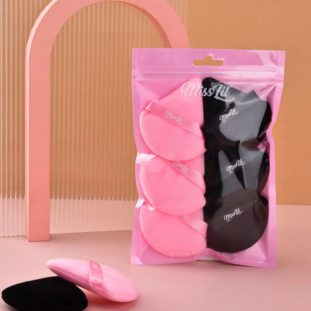 POWDER PUFF PINK/BLACK 6PCS/PACK