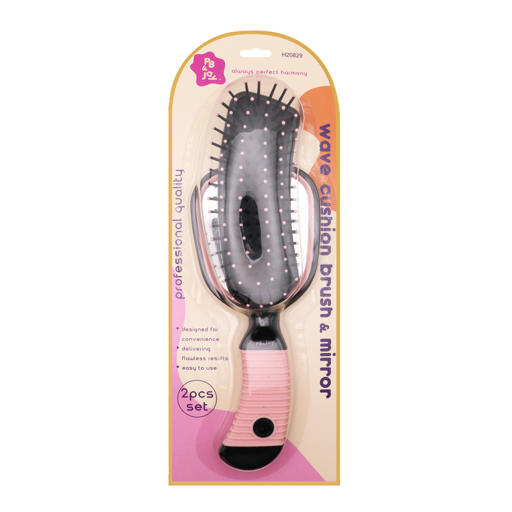 PB&JAY - WAVE CUSHION BRUSH & MIRROR - PINK