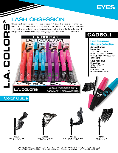 CAD80.1 - LA COLOR LASH OBSESSION (4COLORS, 18PCS/COLOR, 72PCS TOTAL) w/ ACRYLIC DISPLAY)