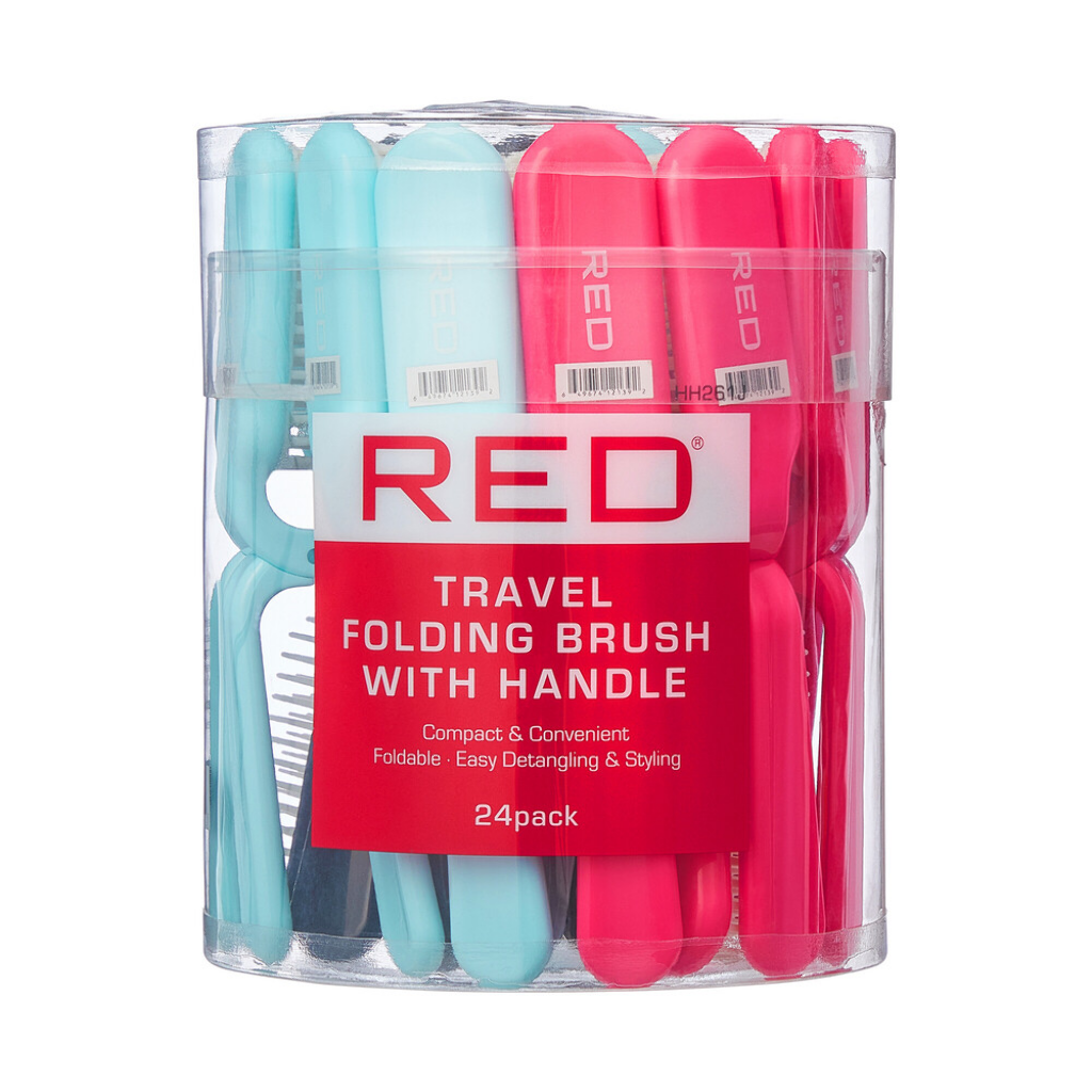 RED TRAVEL FOLDING BRUSH WITH HANDLE