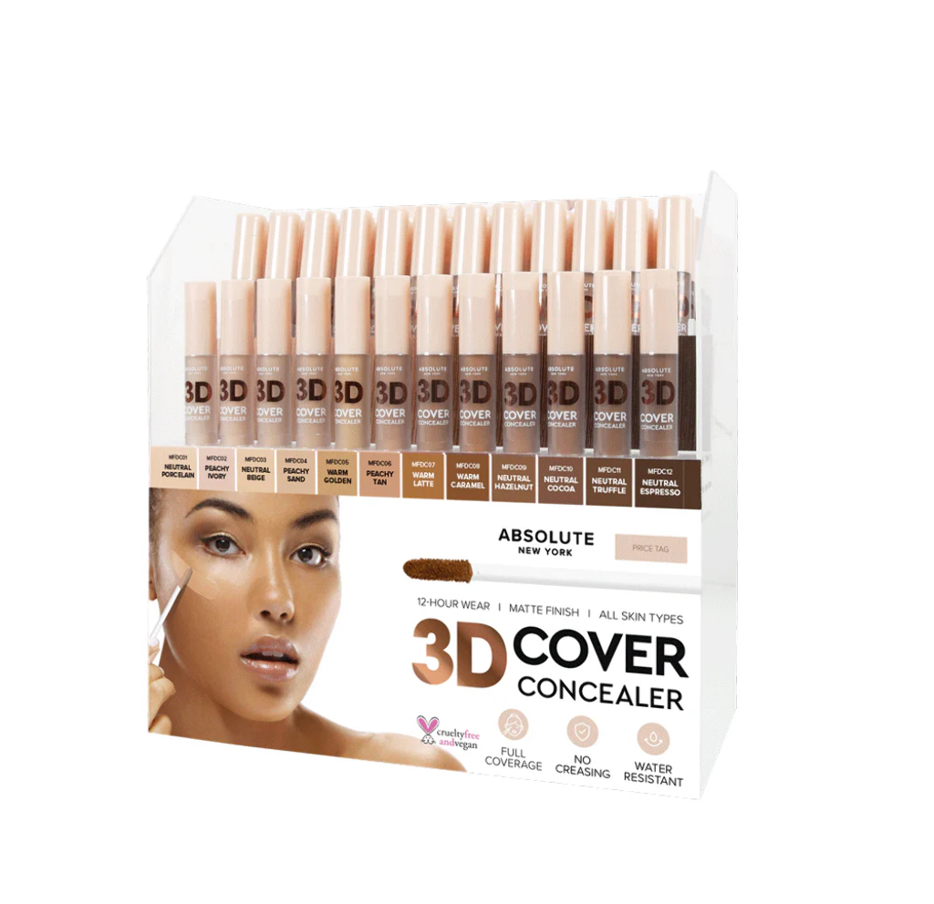 ABNY- ST-MFDC - SET FOR ABNY 3D CONCEALER (12SHADES, 6PCS/COLOR, 72PCS TOTAL w/ FREE TESTER) w/ DISPLAY