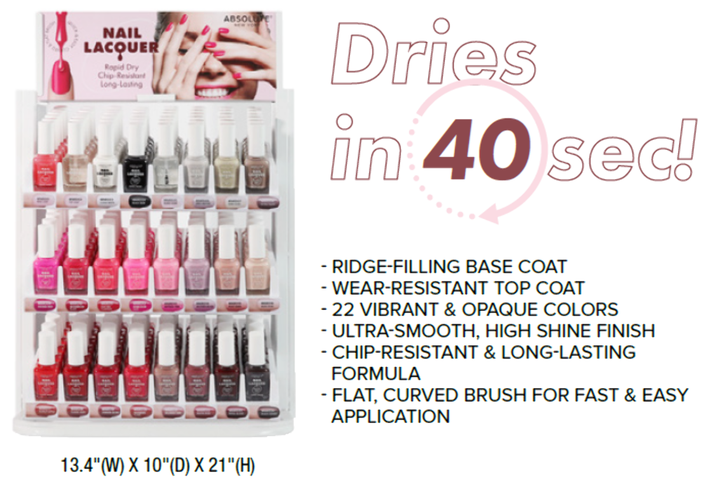 ABNY- ST-MNRD - SET FOR RAPID DRY LONG WEAR NAIL LACQUER (24COLORS, 6PCS/COLOR, 144PCS) w/ DISPLAY