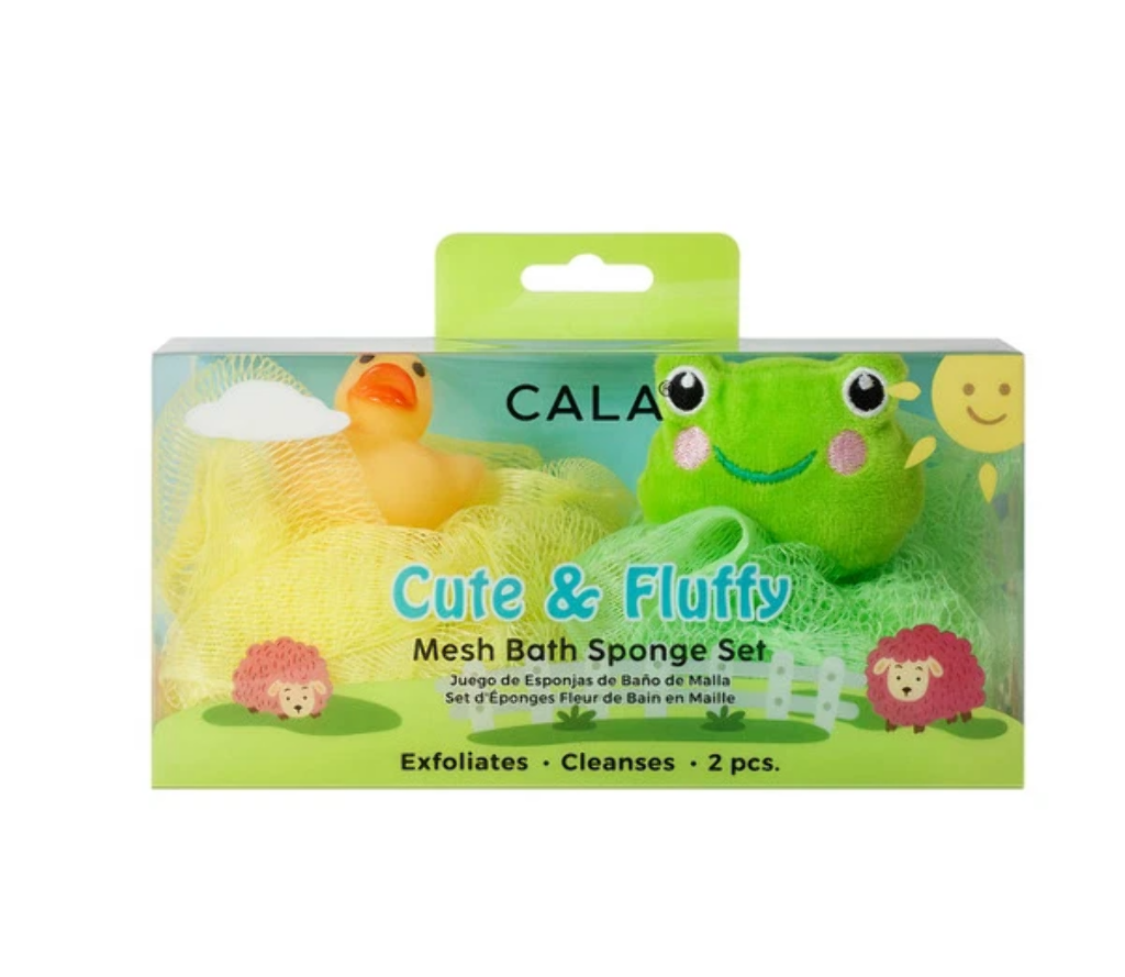 DUCK/FROG MESH BATH SPONGE SET - CUTE & FLUFFY