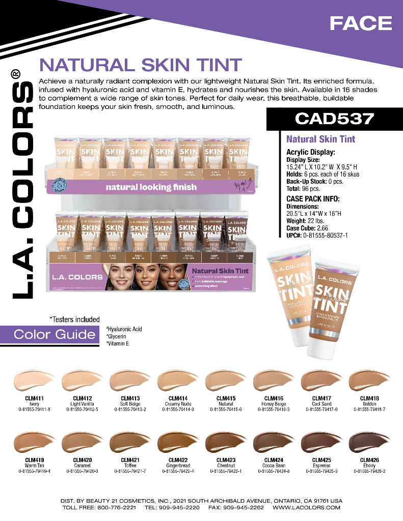 NATURAL SKIN TINT (16COLOR, 6PCS/COLOR, 96PCS TOTAL) w/ Tester and Acrylic Display