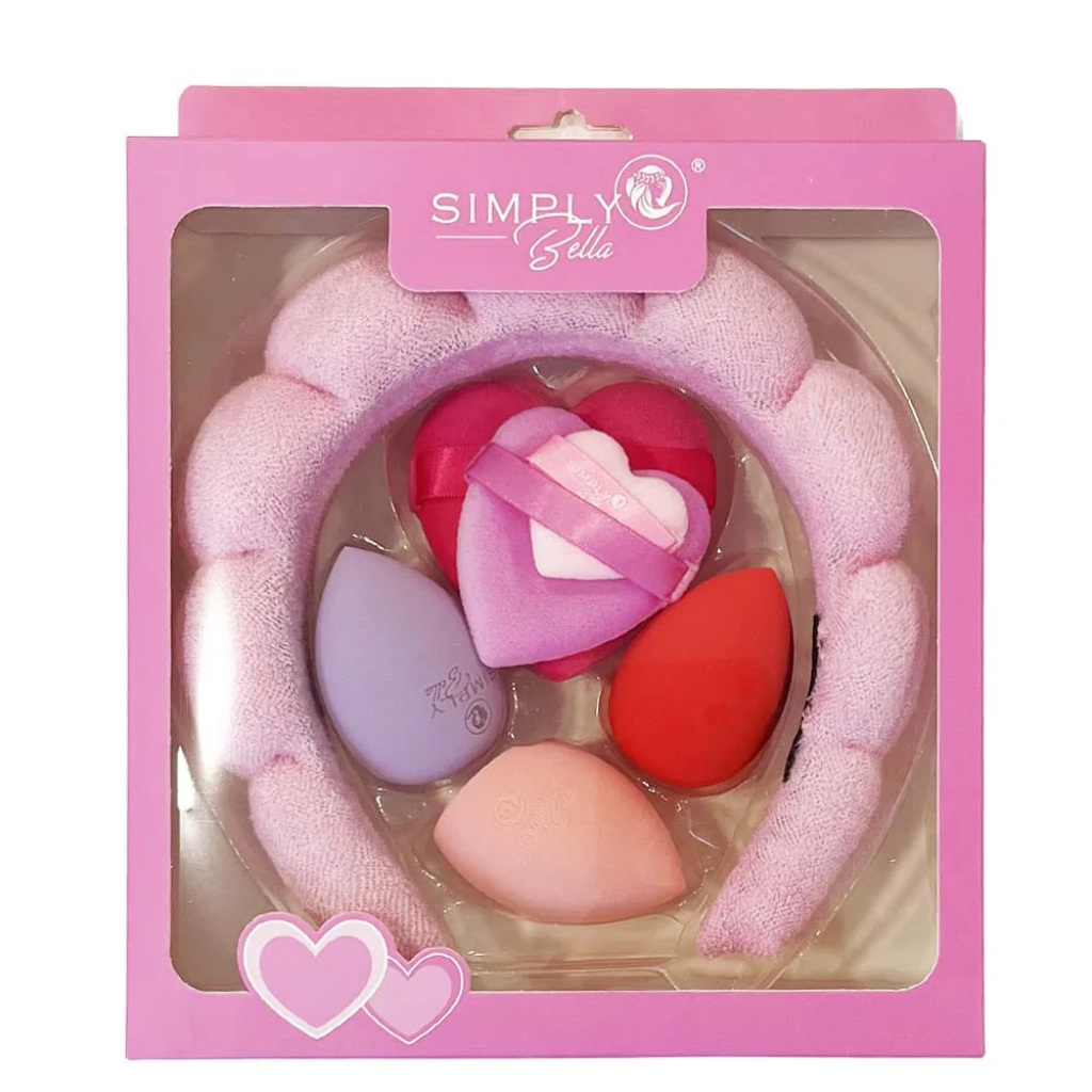 MAKEUP TOOL SET (HEADBAND, SPONGE, PUFF) PINK 7PC SET