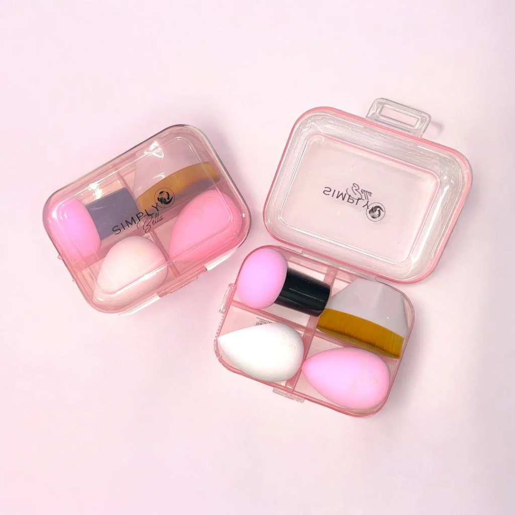 SPONGE AND KABUKI BRUSH SET PINK 4PC SET