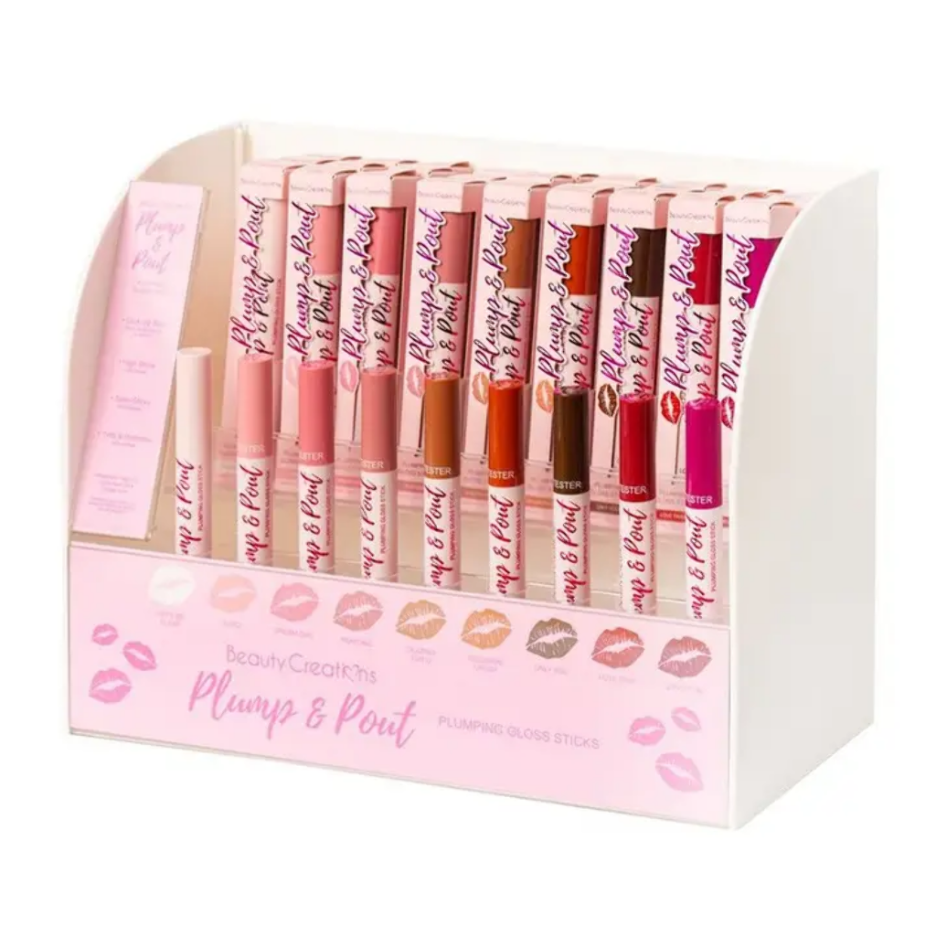 PLUMP & POUT - PLUMPING GLOSS STICKS 54 pcs FULL SET w/ FREE TESTER & ACRYLIC DISPLAY