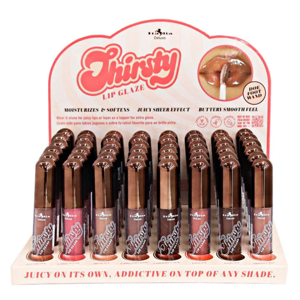ITALIA DELUXE THIRSTY LIP GLAZE (8 SHADES, 6PCS/SHADE, 48PCS TOTAL)