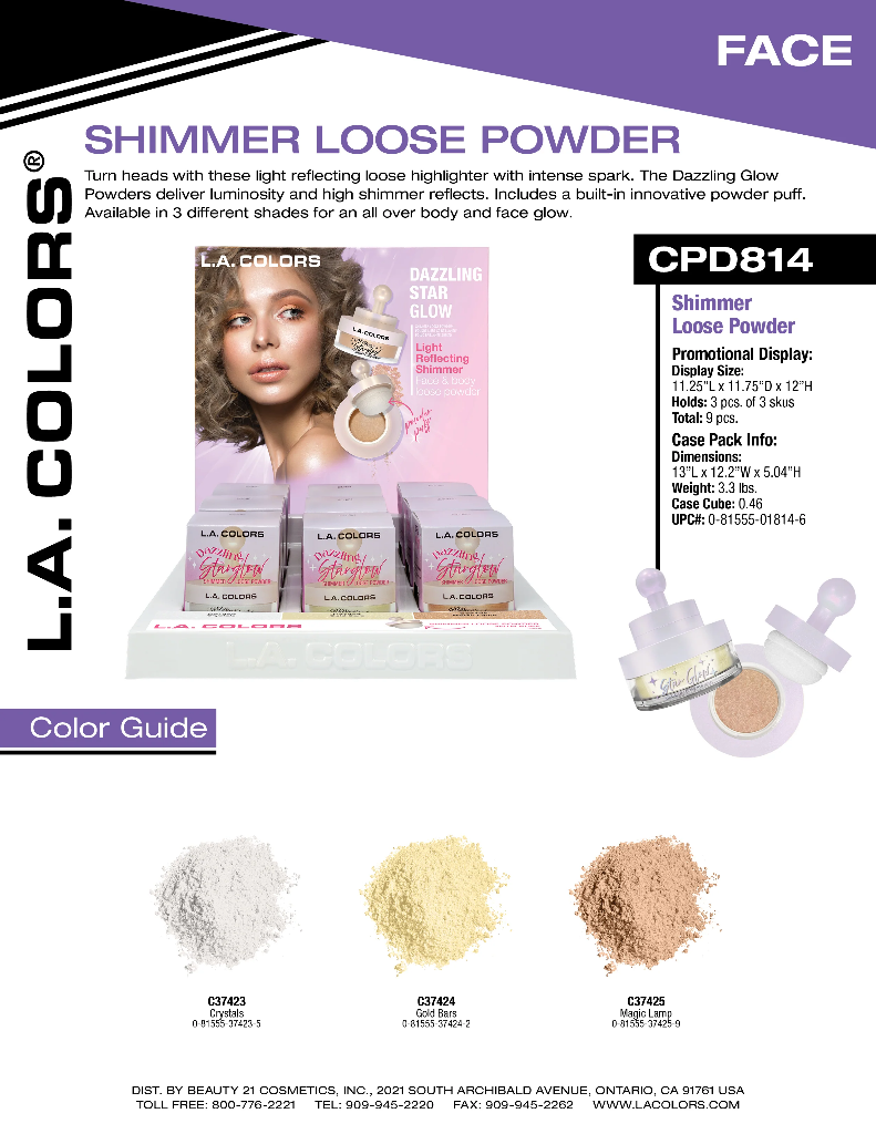LC DAZZLING STAR GLOW SHIMMER LOOSE POWDER (3COLOR, 3PCS/COLOR, 9PC TOTAL) w/ DISPLAY