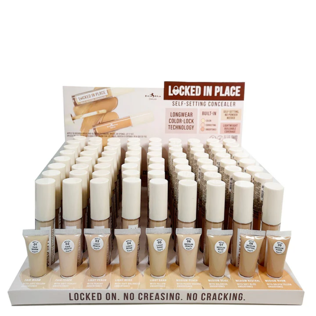 LOCKED IN PLACE SELF-SETTING CONCEALER (9SHADES, 8PCS/SHADE, 72PCS TOTAL) w/ FREE TESTER