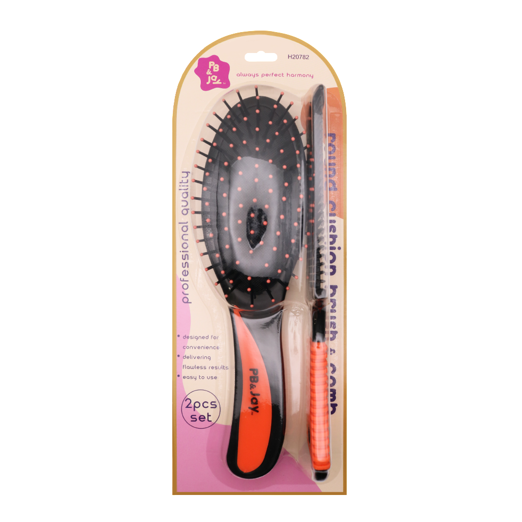 PB&JAY - ROUND CUSHION BRUSH & COMB - ORANGE