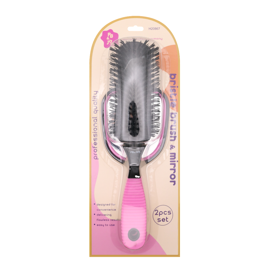 PB&JAY - BRISTLE BRUSH & MIRROR - PINK