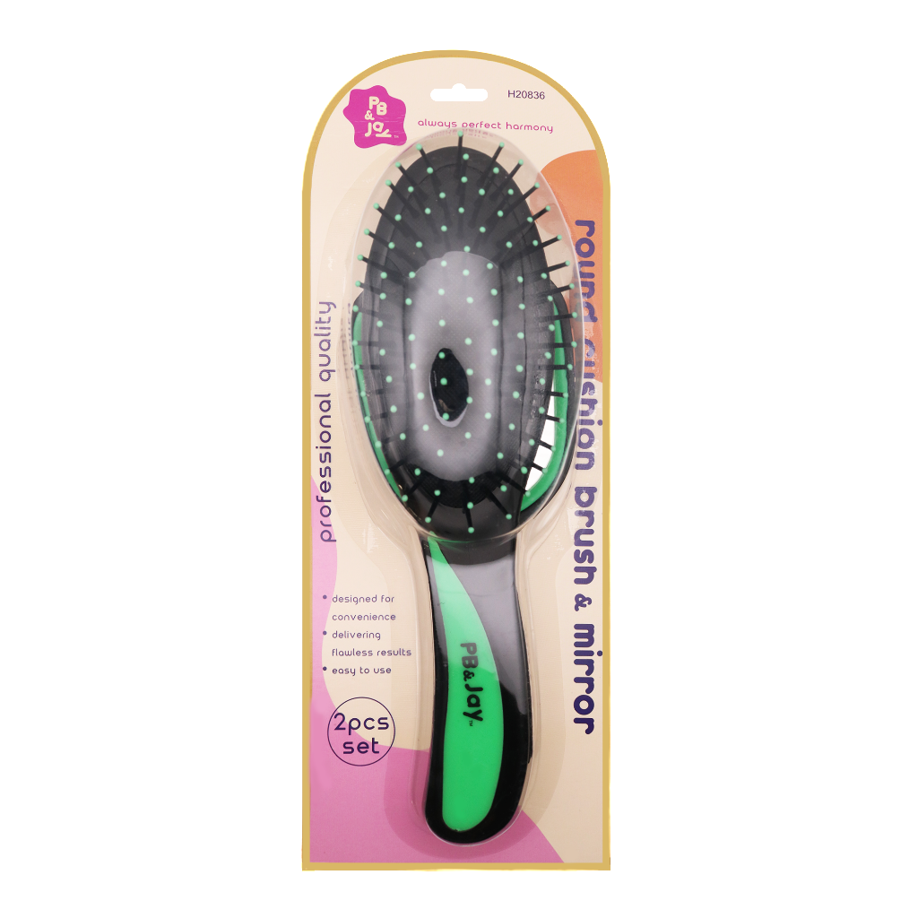 PB&JAY - ROUND CUSHION BRUSH & MIRROR - GREEN