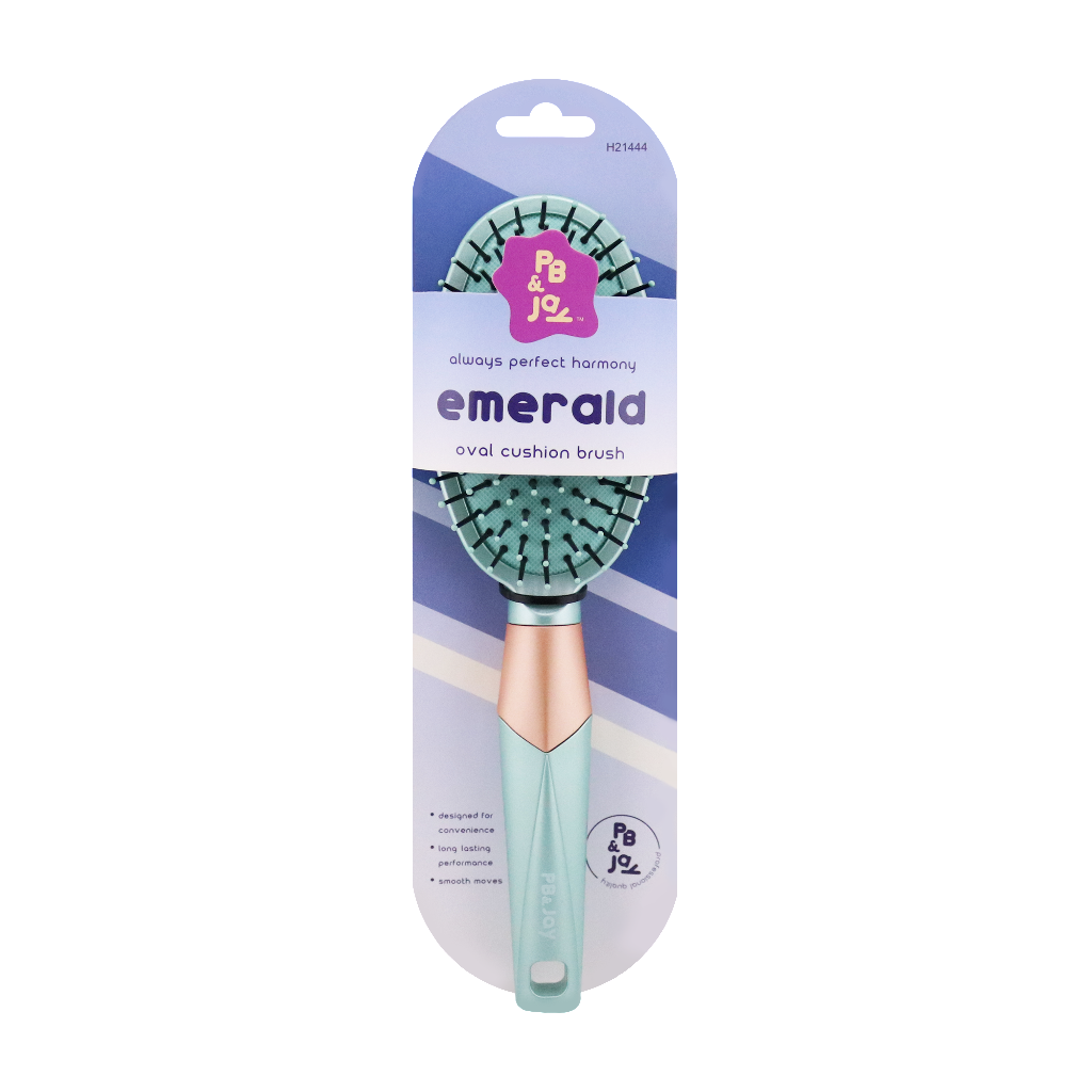 PB&JAY - PINK PEARL/EMERALD OVAL CUSHION BRUSH - PINK/BLUE