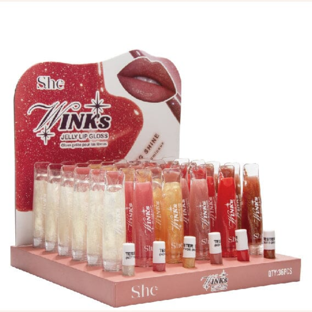 WINKS JELLY LIP GLOSS (6SHADE, 6PCS/SHADE, 36PCS TOTAL)