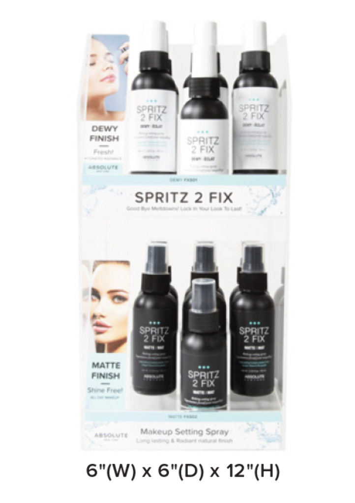ABNY - SPRITZ 2 FIX SETTING SPRAY SET (2SKUS, 6PCS/SKU, 12PCS TOTAL) w/ ACRYLIC DISPLAY
