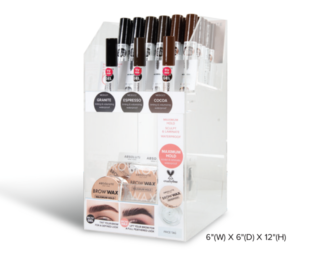 ABNY - BROW GEL & WAX FULL SET (4SKUS, 6PCS/SKU, 24PCS TOTAL + FREE TESTERS) w/ ACRYLIC DISPLAY