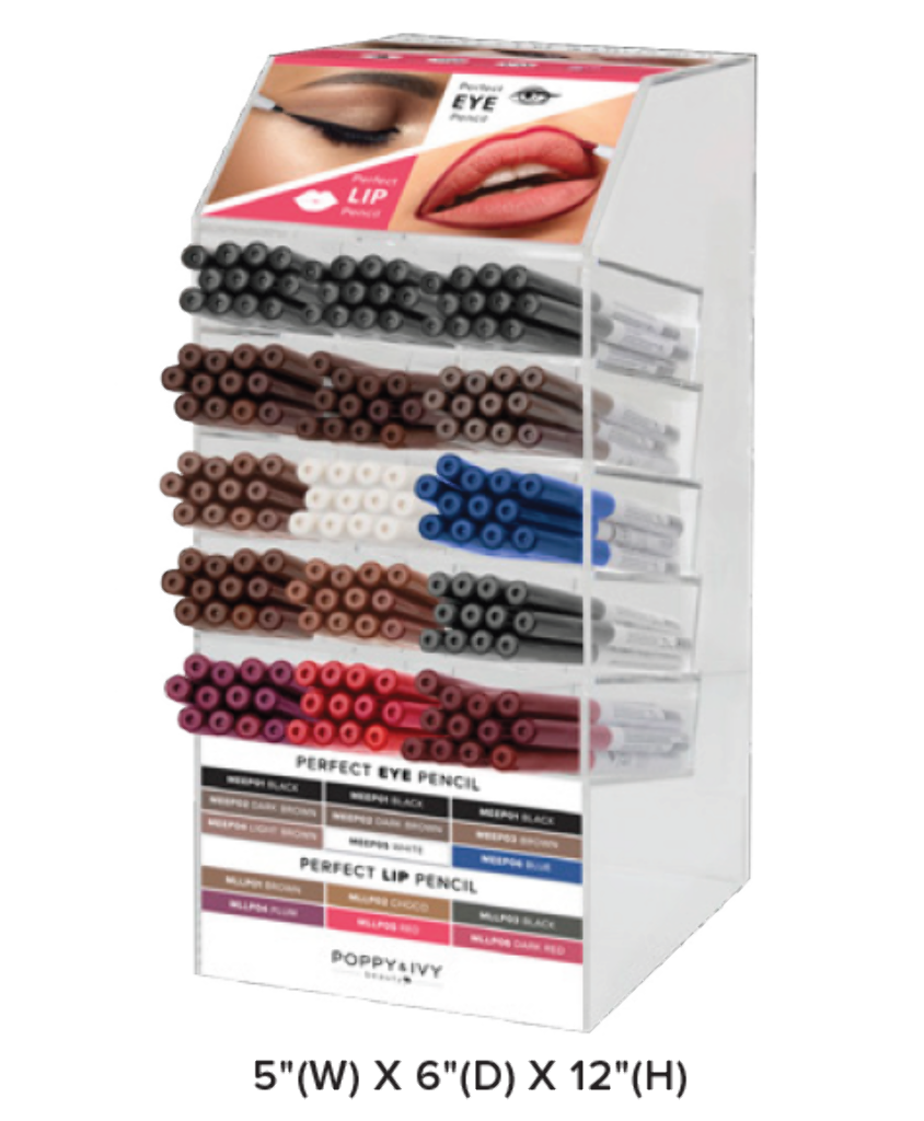ABNY - PERFECT EYE & LIP PENCIL FULL SET (MEEP01 - 36PCS, MEEP02 - 24PCS, 10SKUS w/ 12PCS EA, 180PCS TOTAL) w/ ACRYLIC DISPLAY