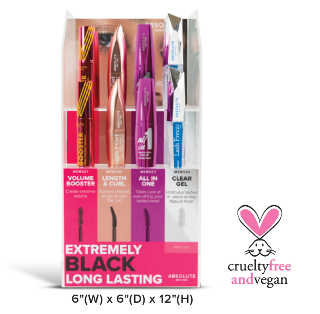 ABNY - MASCARA [VOLUMIZE, LENGTHEN, LIFT & DEFINE] (4SKUS, 6PCS/SKU, 24PCS TOTAL + FREE TESTERS) w/ ACRYLIC DISPLAY