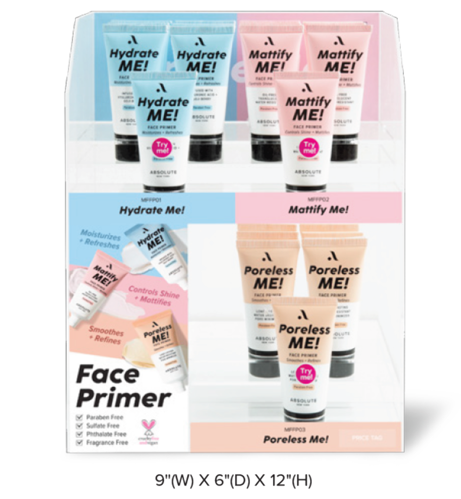 ABNY - FACE PRIMER FULL SET (3SKUS, 6PCS/SKU, 18PCS TOTAL + FREE TESTERS) w/ ACRYLIC DISPLAY