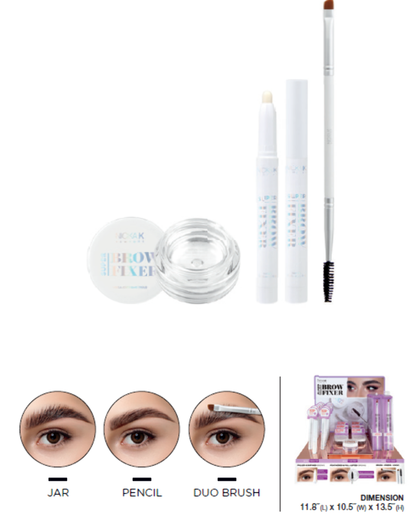 NK - SUPER BROW FIXER FULL SET (3SKU, EBFX01-6PCS, EBFX02 & TBEB01-12PCS, 30PCS TOTAL) w/ ACRYLIC DISPLAY
