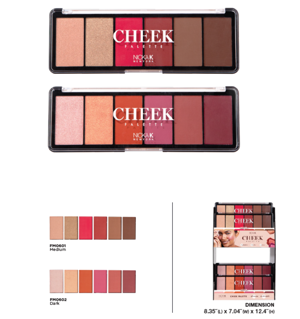 NK - CHEEK PALETTE 6SHADE (2SKU, 6PCS/SKU, 12PCS TOTAL) w/ ACRYLIC DISPLAY