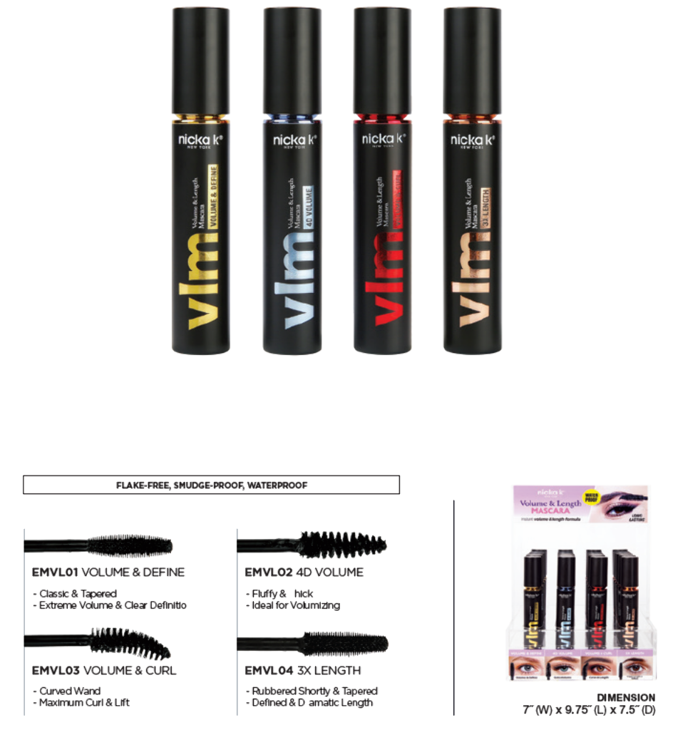 NK - VLM MASCARA FULL SET (4SKUS, 6PCS/SKU, 24PCS TOTAL) w/ ACRYLIC DISPLAY