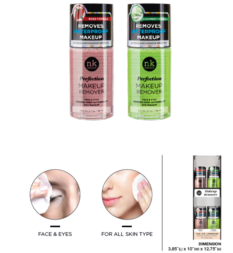 NK - PERFECTION MAKEUP REMOVER FULL SET (2SKU, 6PCS/SKU, 12PCS TOTAL) w/ ACRYLIC DISPLAY